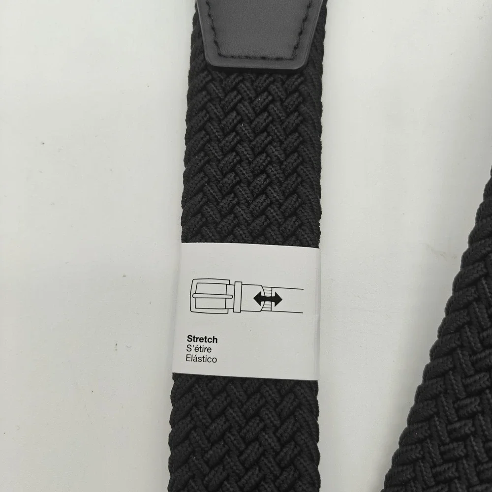 Nike Men's Stretch Woven Braided Golf Belt Black Size L 38-40 Silver Buckle NWT